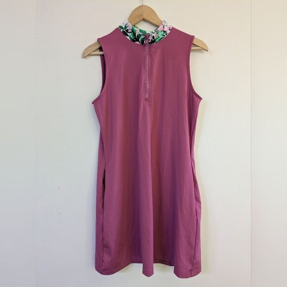Tommy Bahama Golf Sleeveless Pink Tank Athletic Zip Dress Floral Collar M Medium - Picture 1 of 5